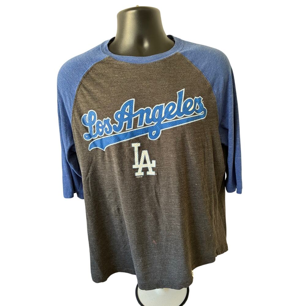 Los Angeles Dodgers Raglan T-Shirt Men’s Large Gray Blue 3/4 Sleeve MLB